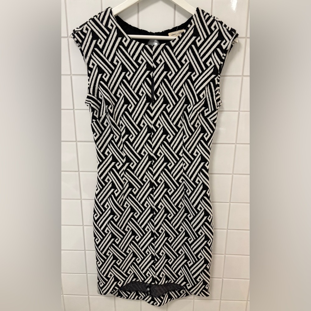 Silence + Noise Geometric Black and White Mini Dress